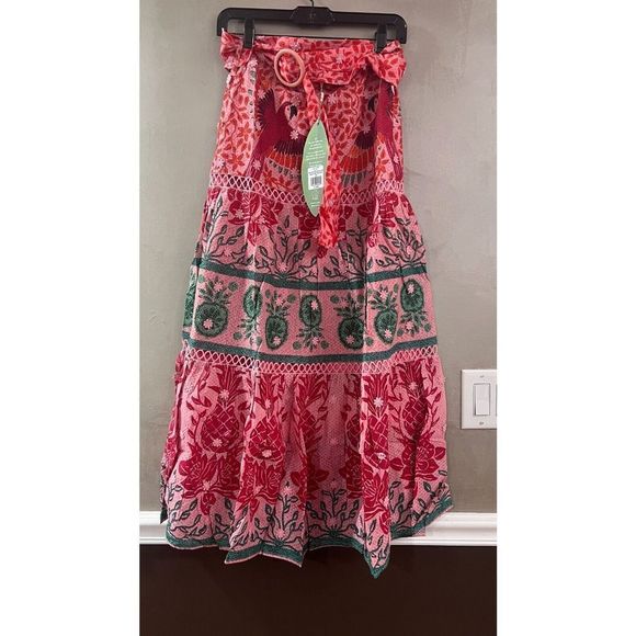 Farm Rio Ainika Print Macaws 3D Flower Applique Maxi Skirt S Small NWT - Picture 6 of 9